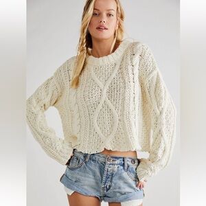 Free People Cutting Edge Cable Pullover in Ivory Size Small